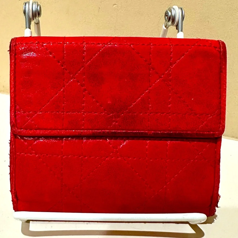 Christian Dior Vintage Red Cannage Bifold Wallet